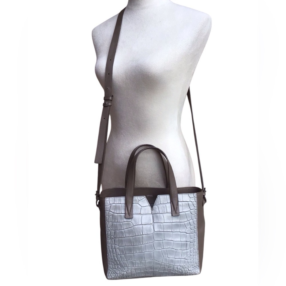 Vince Signature V Croc Embossed Tote Crossbody